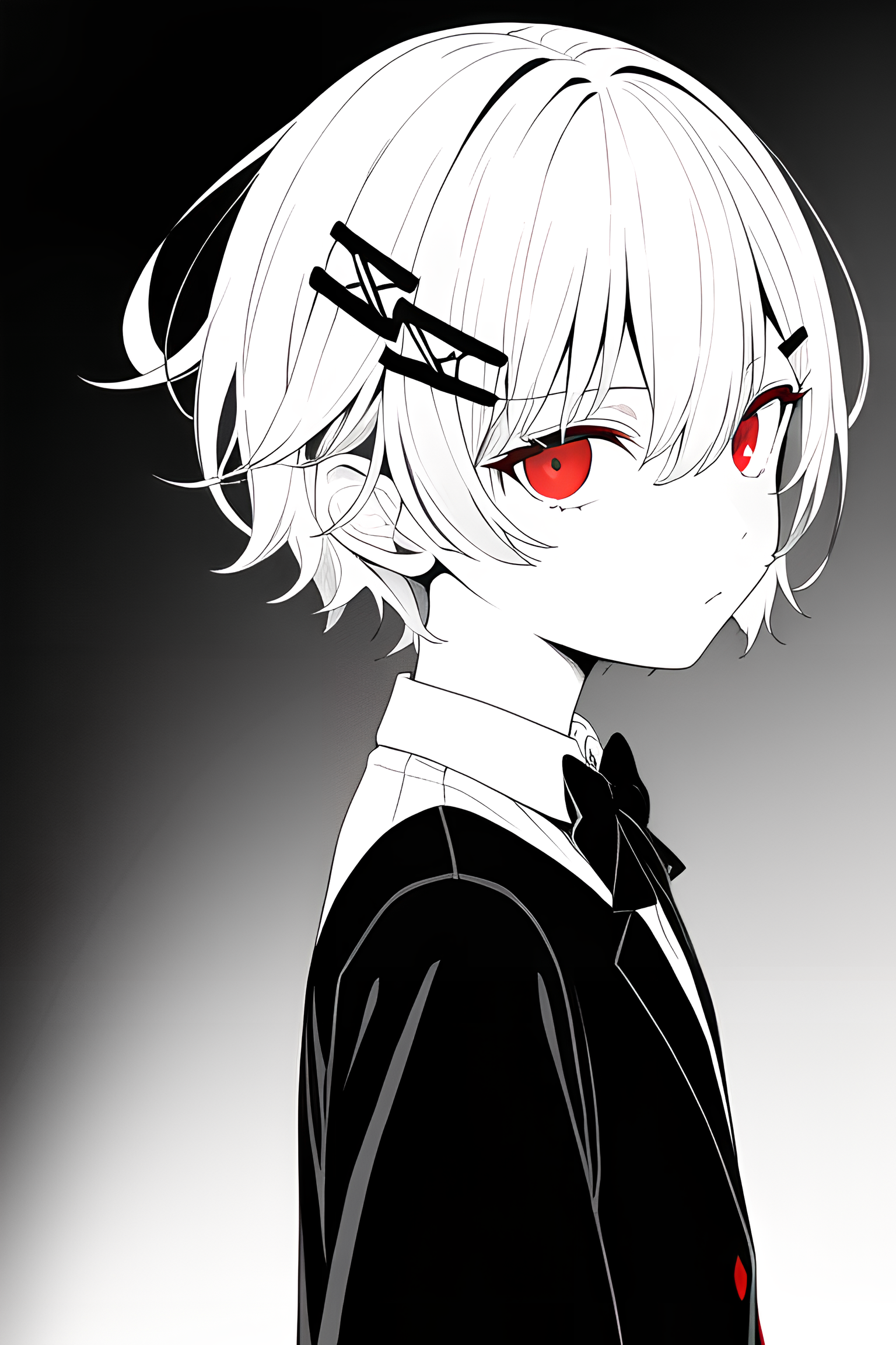 red eyes, face, looking at viewer, anime, dark background, dark, black  background, glowing eyes