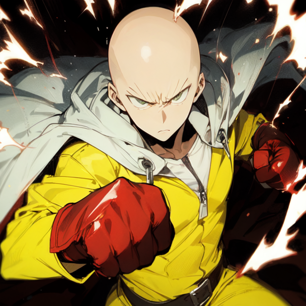 One-Punch Man, Saitama, red gloves, yellow, manga, anime