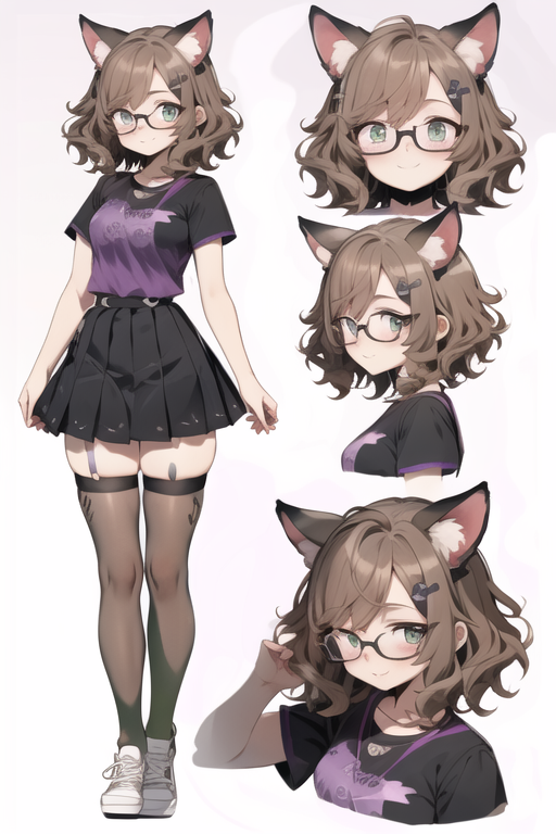 Reference sheet of a scary anime girl with short messy hair