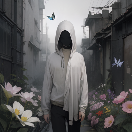 Mysterious Painting of a Man and a White Flower
