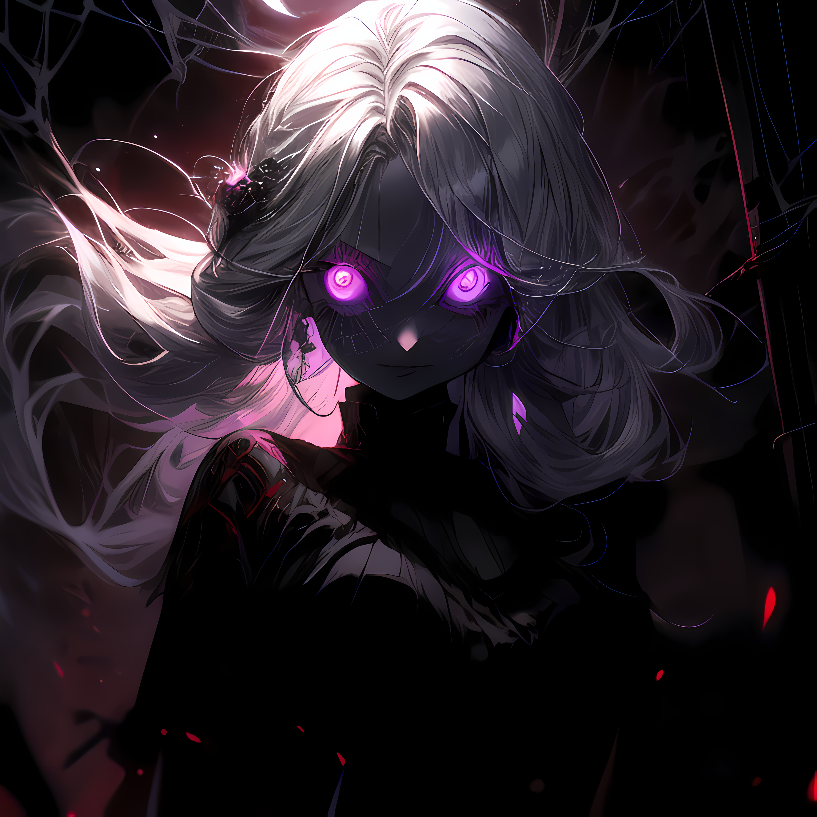 Premium AI Image  A black and white anime girl with purple eyes