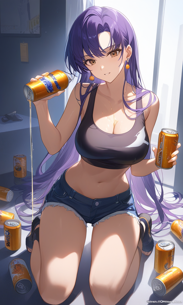 AI Art: 「機動戦士ガンダム」 - カツラギ・ミサトのエロティックなビール缶ショット by @勇敢な狼ハッカーさん | PixAI