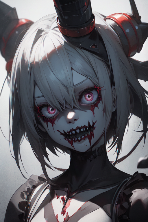 Creepy animatronic in anime art style