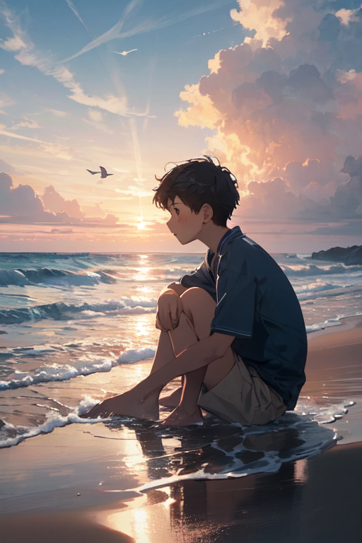 Premium AI Image  Artistic image of Boy anime on the beach