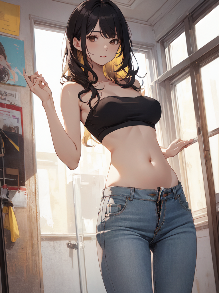 AI Art: cutie in cropped top and jeans by @2ariadne ogame | PixAI