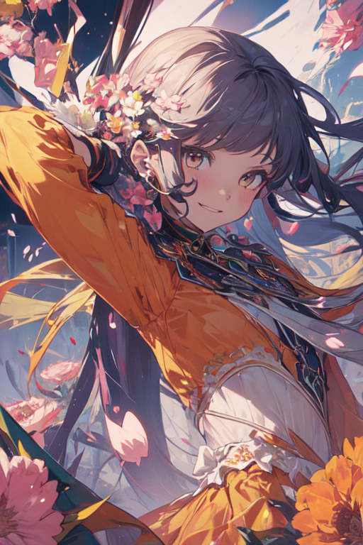 Premium AI Image  Black anime girl with white hair and orange flowers