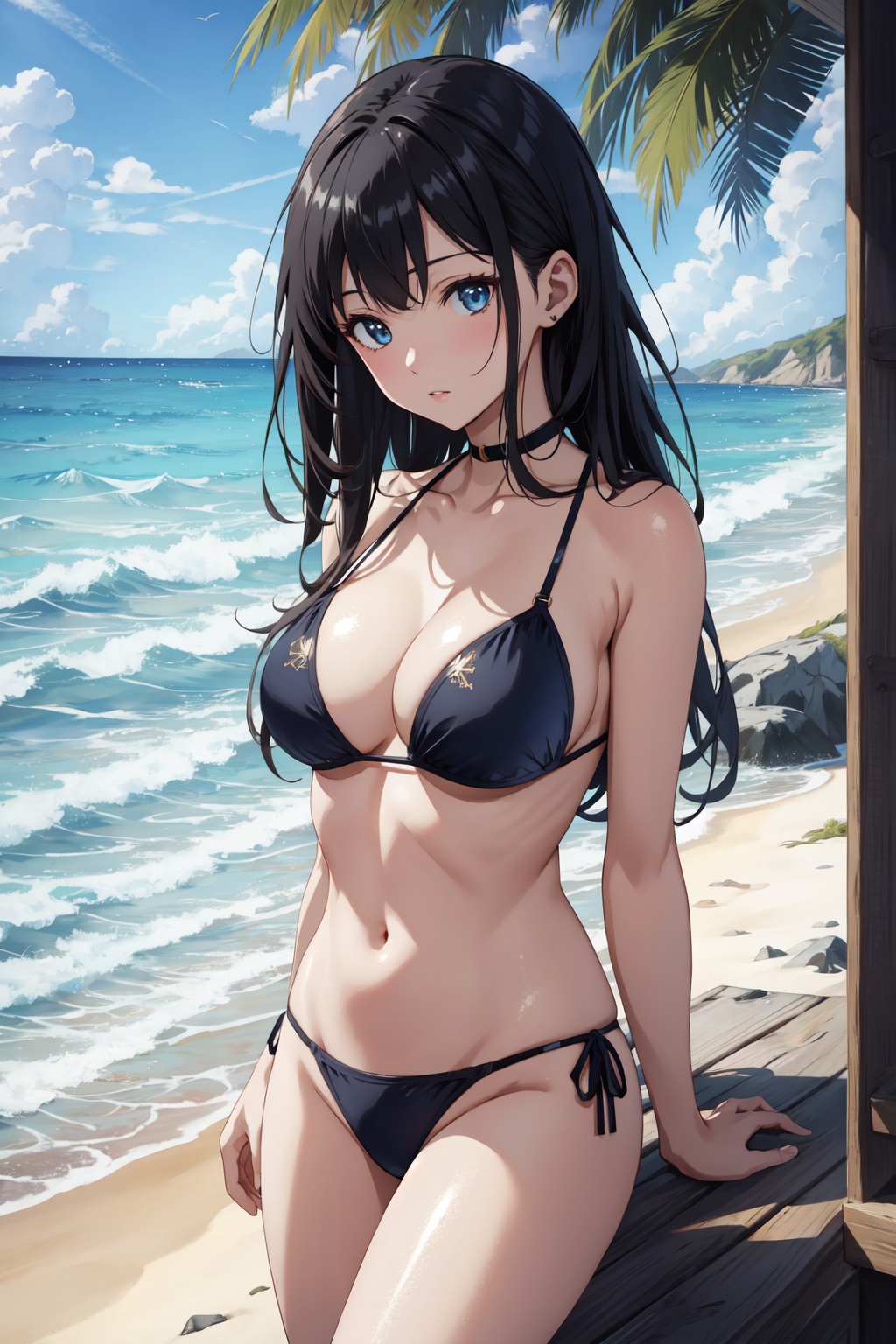 AI Art: black hair,blue eyes,black bikini by @ExtremeBlack | PixAI