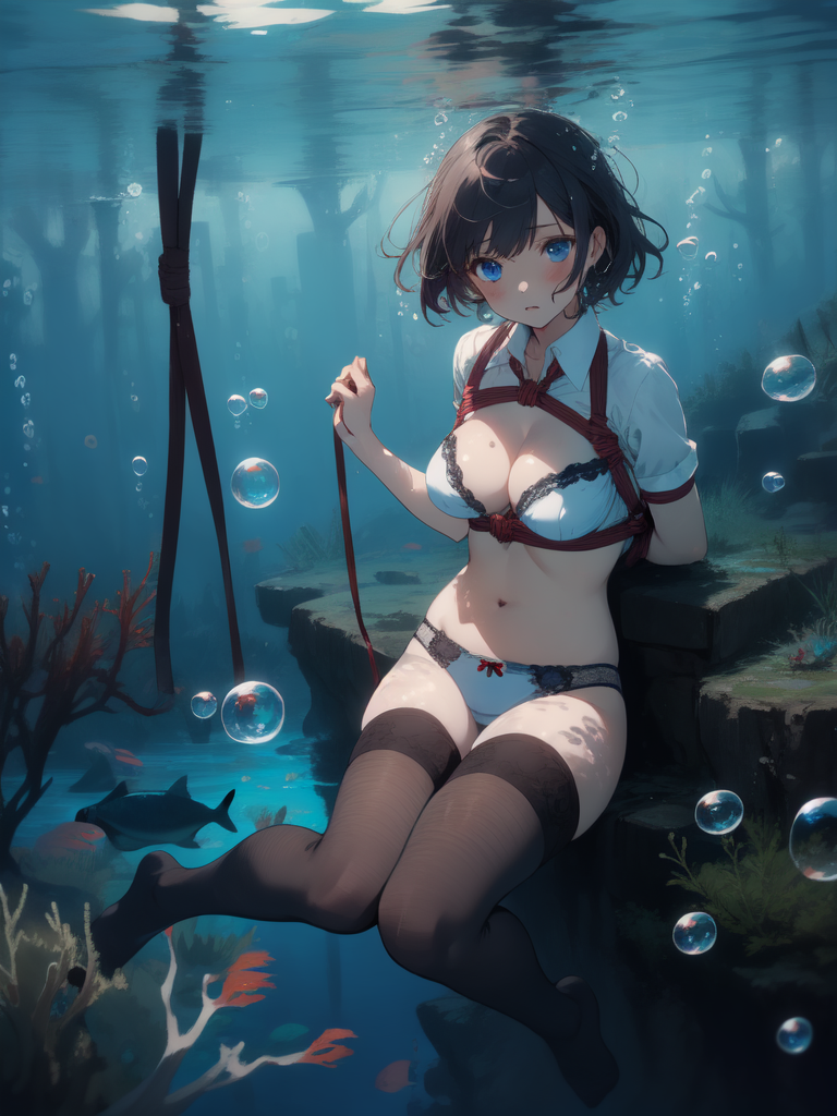 AI Art: girl tied underwater by @Tommy | PixAI