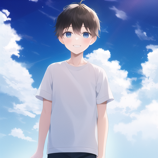 Premium AI Image  Anime boy with blue eyes looking up at the sky