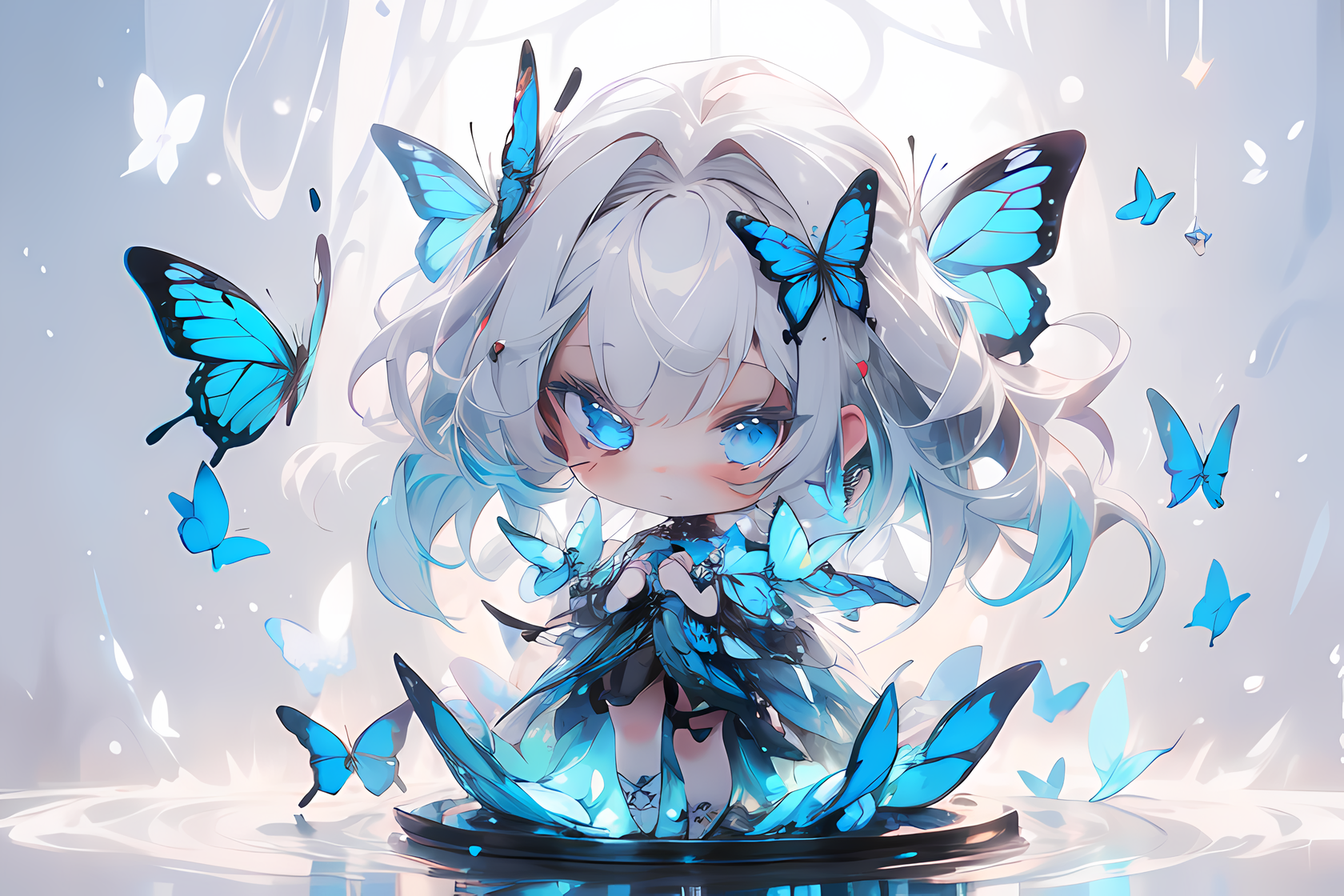 drawing,cute,ice,cold,blue,butterfly,colorful,ai art,hd by Subaru_sama