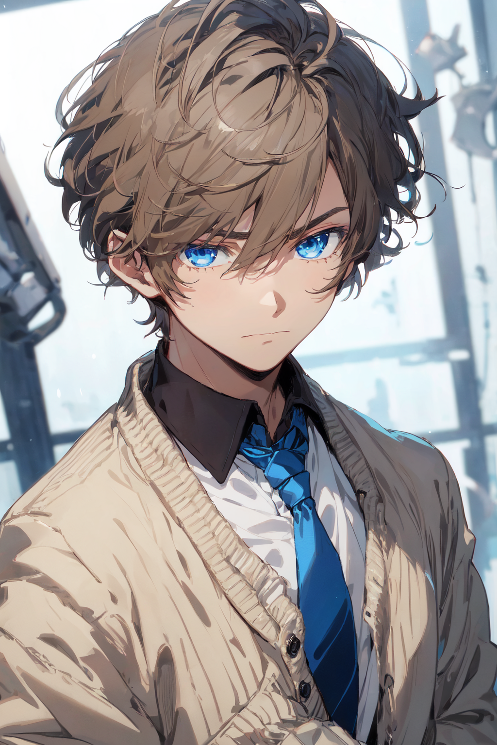 Cute Anime Boy With Brown Hair And Blue Eyes