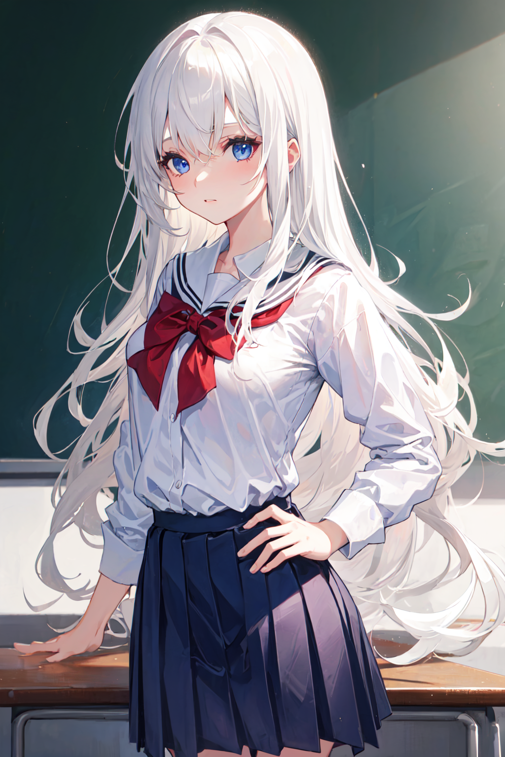 AI Art: White hair school girl by @Miko | PixAI