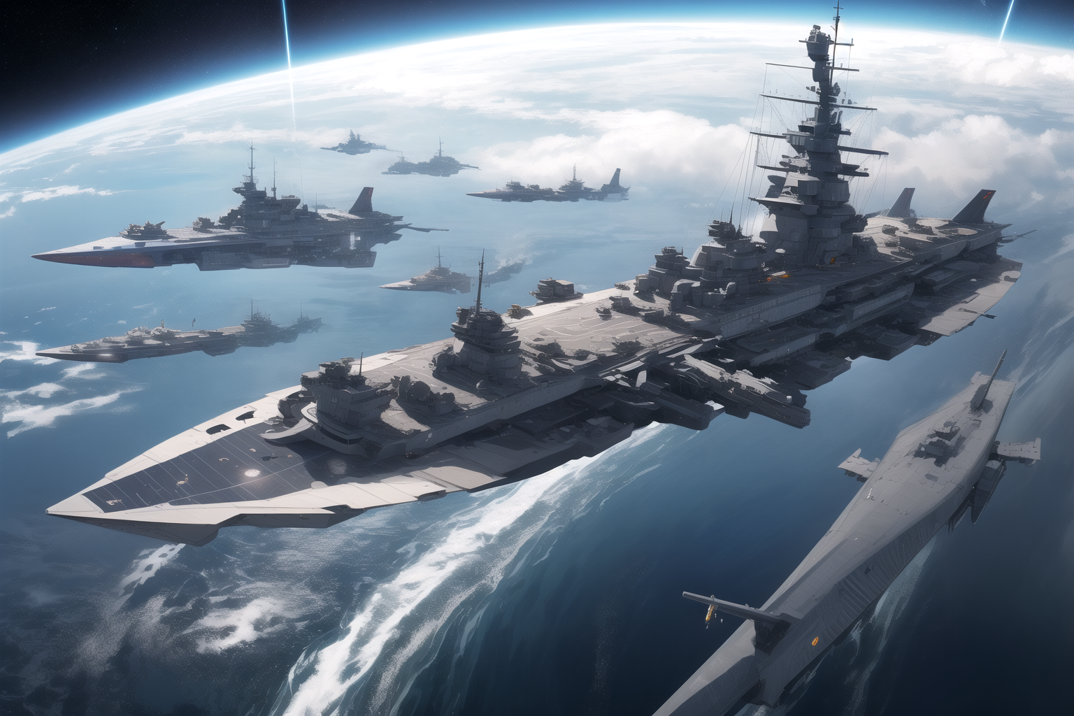 Space, warships, battle