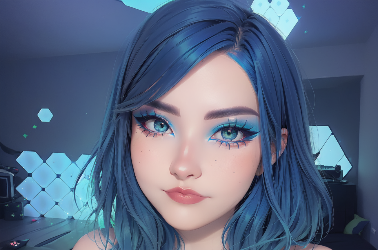 AI Art: Blue-haired Streamer e-girl by @Digital Dan | PixAI