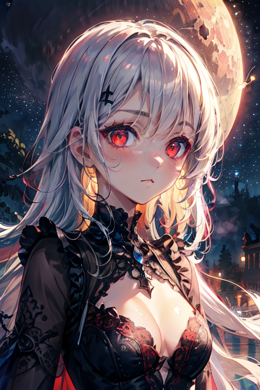 White hair anime girl, vampire, cheeky - AI Photo Generator - starryai