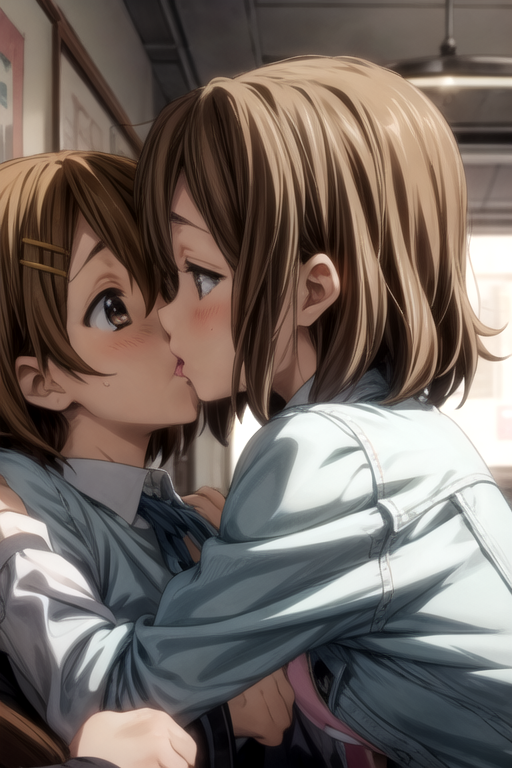 lesbians, closed eyes, two women, anime, anime girls, kissing, yuri, maid