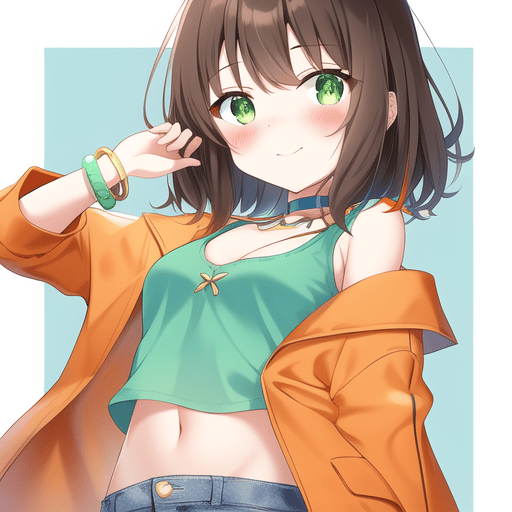 Anime style young woman, long hair, shy, wearing cute blouse and pleated  mini skirt, big brown eyes - AI Generated Artwork - NightCafe Creator