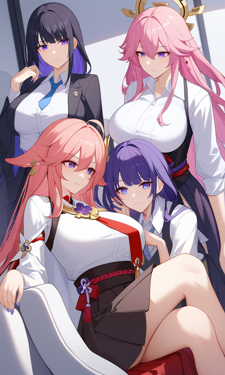 AI Art: 「Honkai Impact 3rd」のElysia, Raiden Mei, Raiden Shogun, Yae Miko by  @速い探検家くん | PixAI