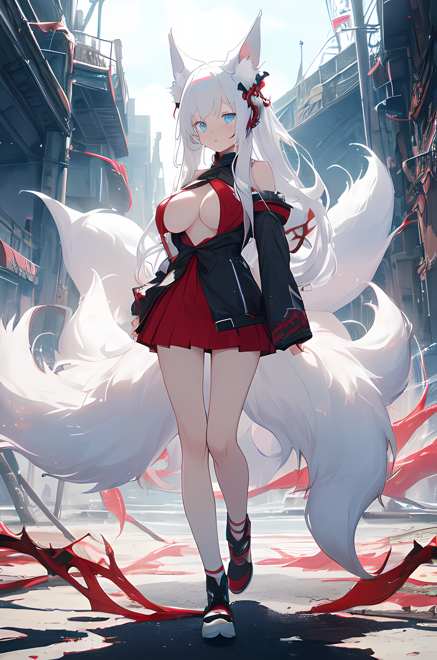 AI Art: Albino Kitsune girl by @SmokerVI | PixAI