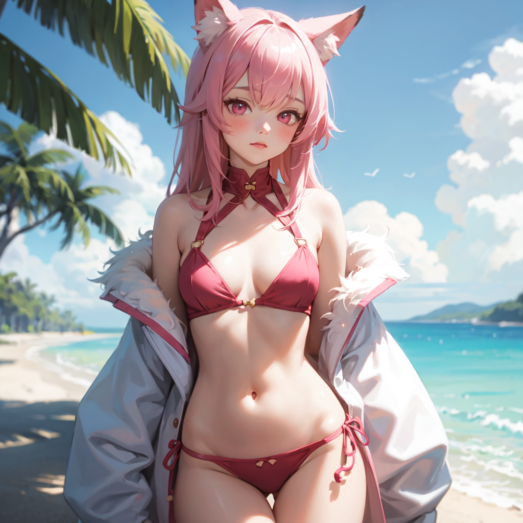 AI Art: cat girl on the beach by @Hilius | PixAI