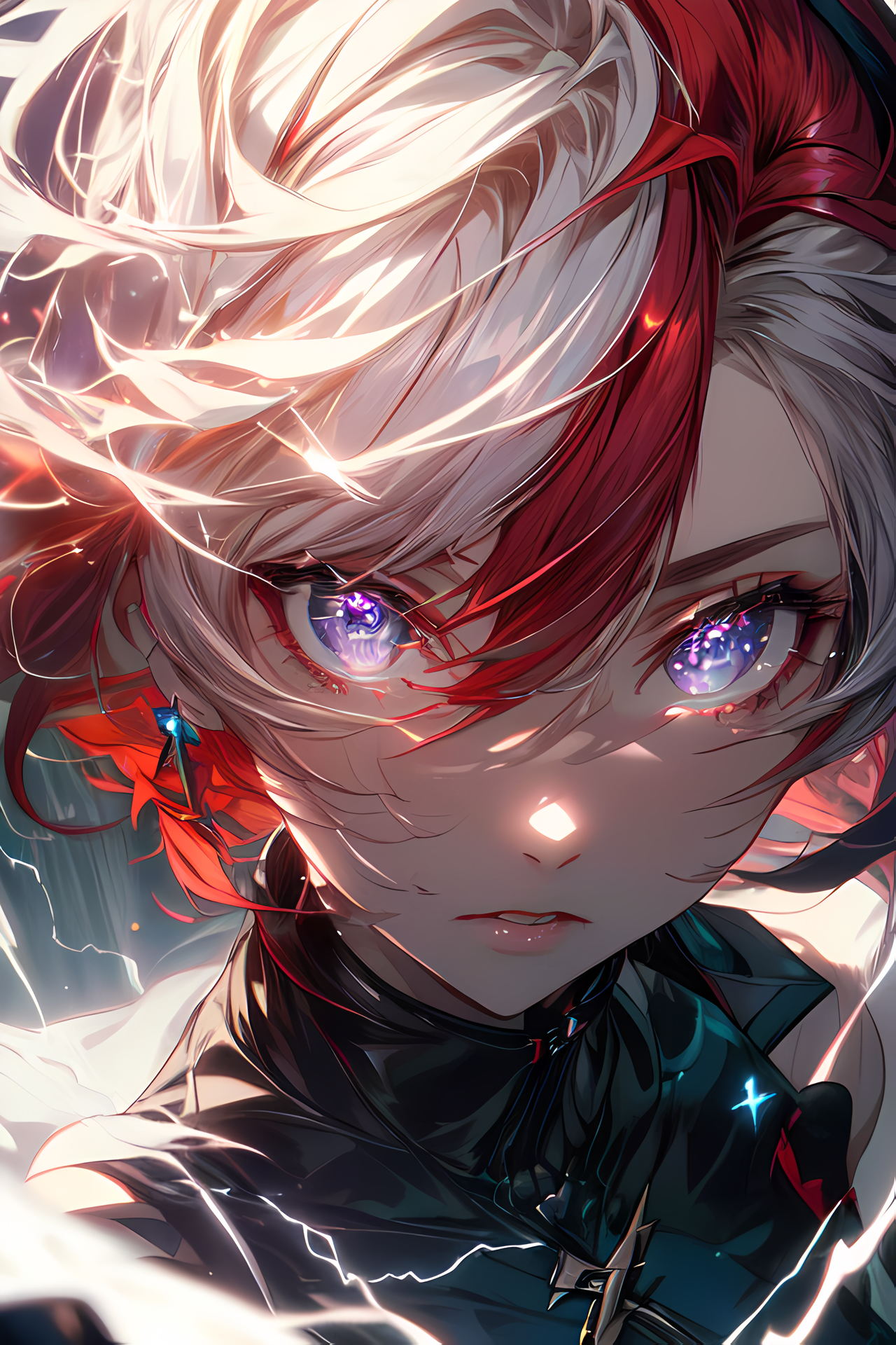 AI Art: purple eyes, red/white hair anime girl, Kahori by @Phoenix TCD |  PixAI