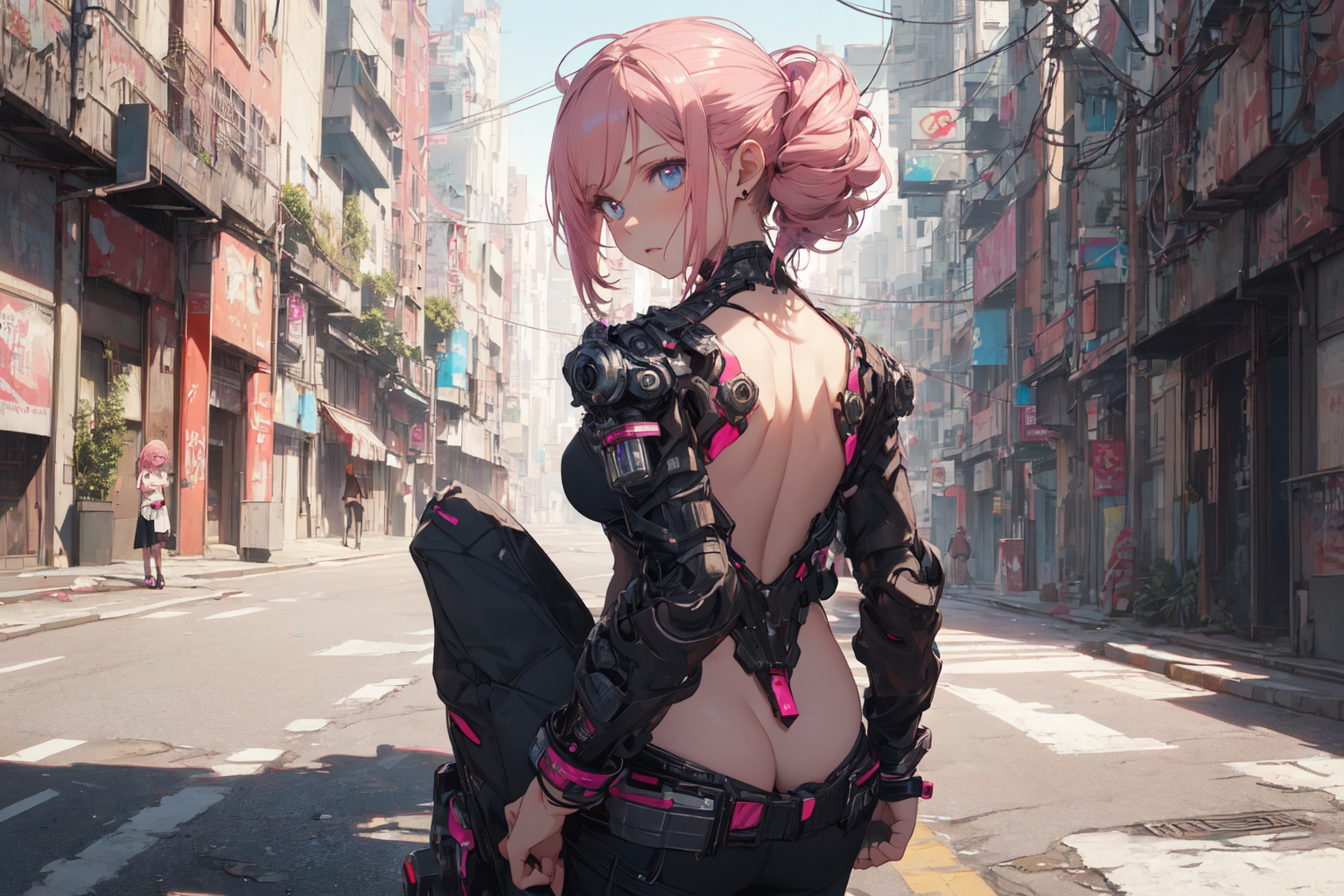 anime cyberpunk on a open highway, highly detailed