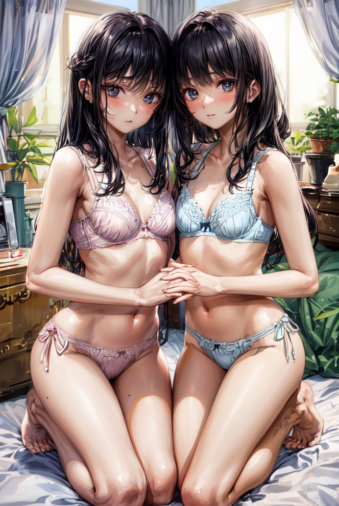Foto de two female customers holding bras and panties in hands in