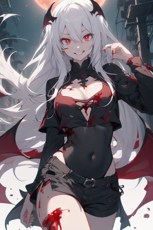 White hair anime girl, vampire, cheeky - AI Photo Generator - starryai