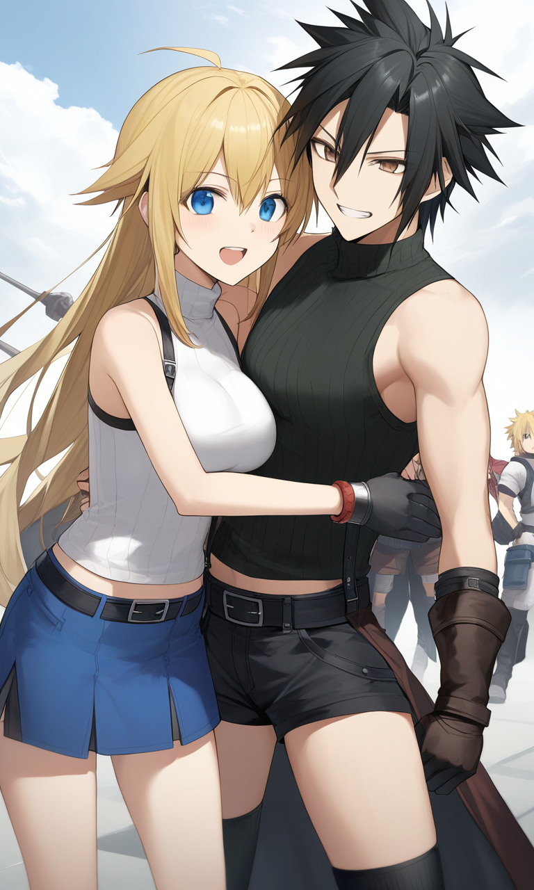 AI Art: Cloud and Tifa: An Unlikely Fusion of Styles by  @CleverBlueSkaterVIII | PixAI