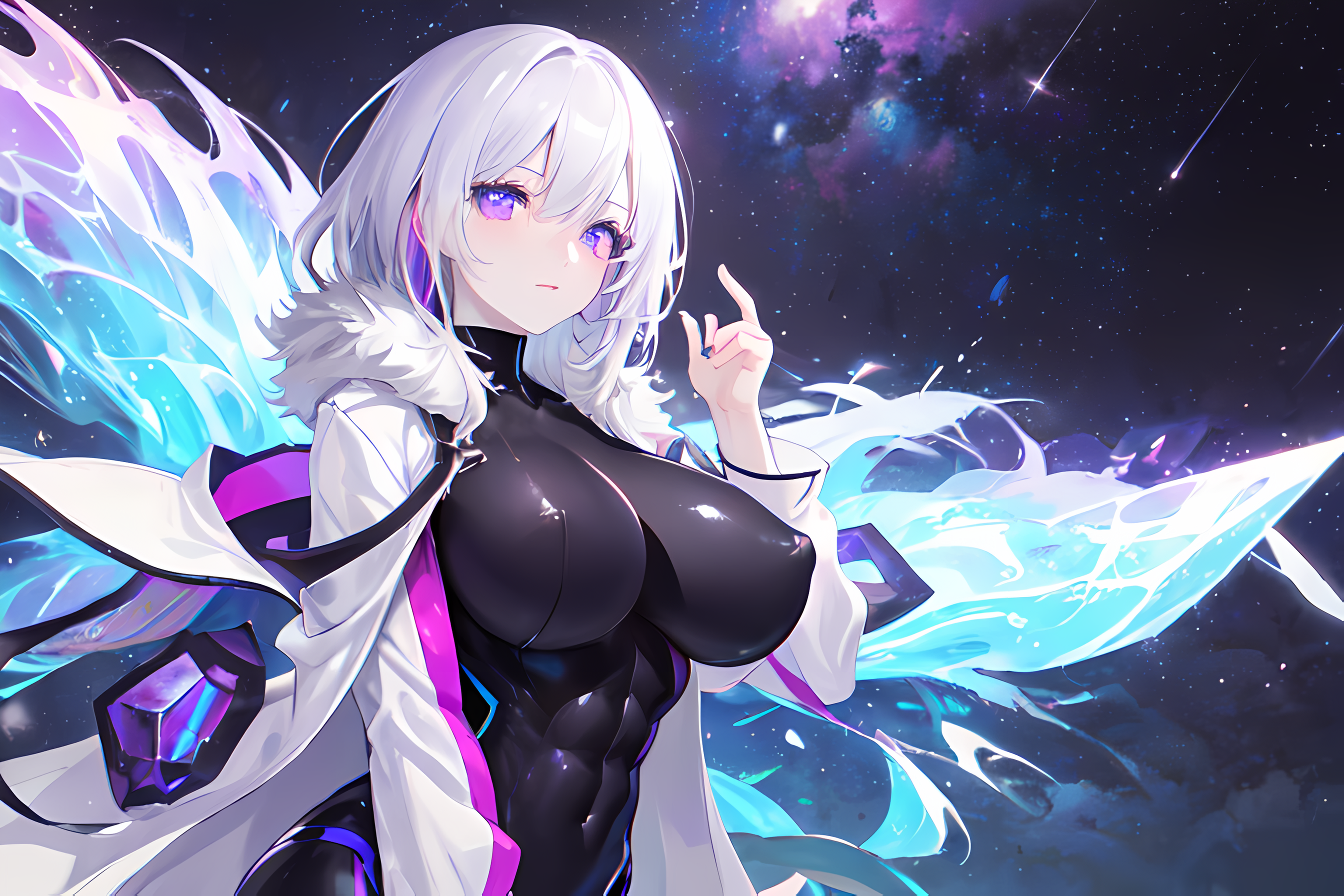 Premium AI Image  A black and white anime girl with purple eyes