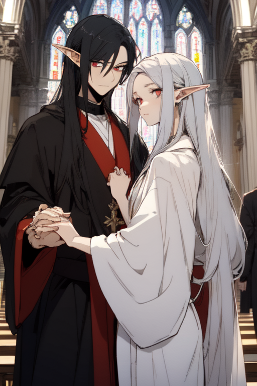 Anime, couple, black dress, handsome, gorgeous