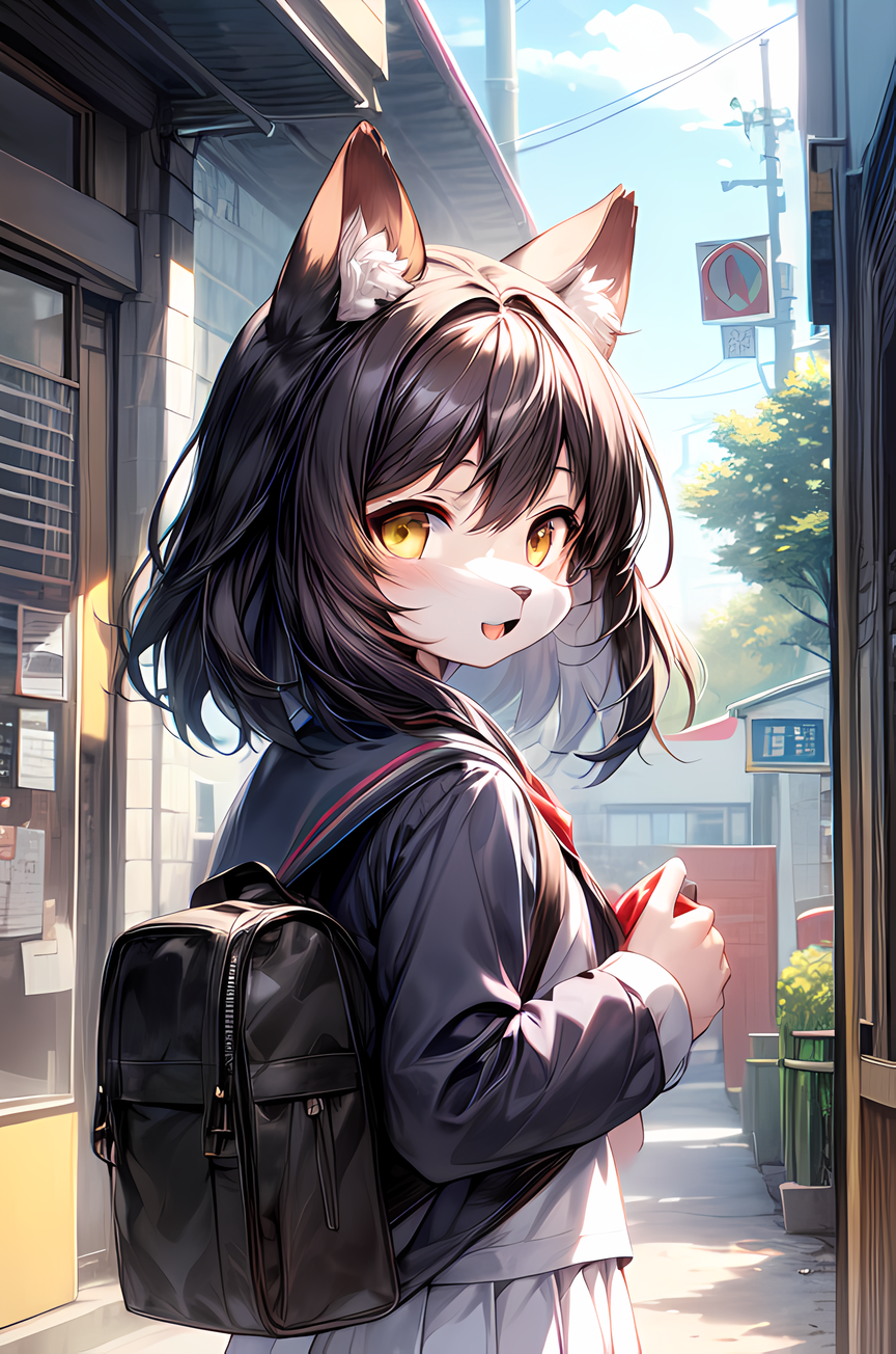 AI Art: Super cute furry cat school girl by @Cyber Wolf | PixAI