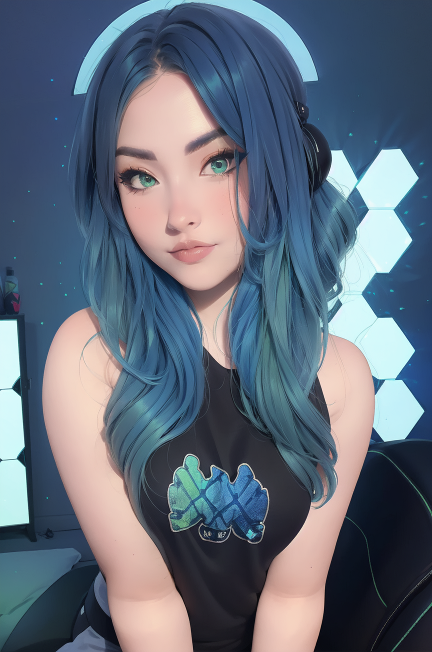 AI Art: Blue-haired Streamer e-girl by @Digital Dan | PixAI