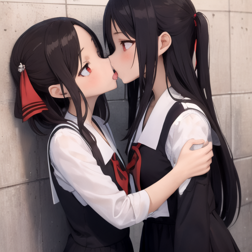 lesbians, closed eyes, two women, anime, anime girls, kissing, yuri, maid