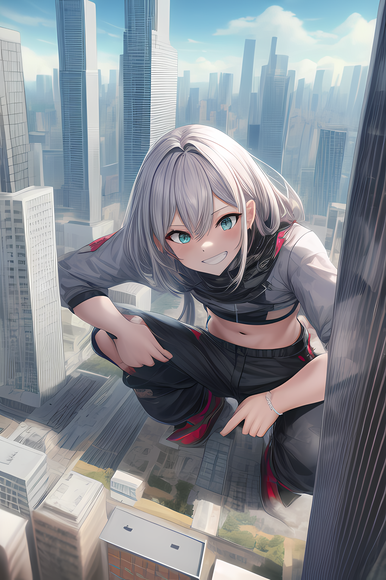 Ai Art Giantess Squatting By Silver Pixai