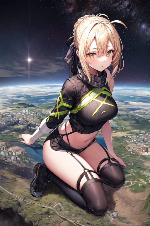 AI Art: tera giantess MHX Alter leaning over the land by @vilmar