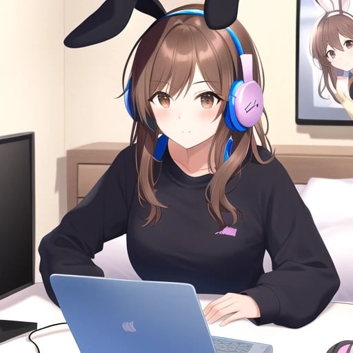 brown hair anime girl with headphones