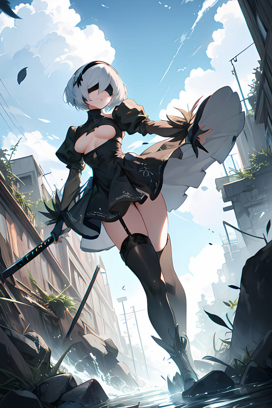 Nier: Automata, NieR, 2B (Nier: Automata), blindfold, black dress