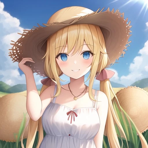 Free Vectors  An anime-style girl with a straw hat smiling at you