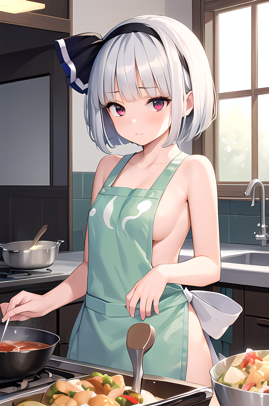 AI Art: Naked apron Youmu by @Whitesparrow | PixAI