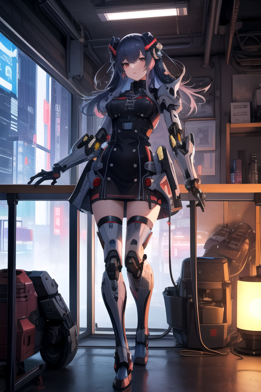 cyberpunk anime style illustration of an android girl