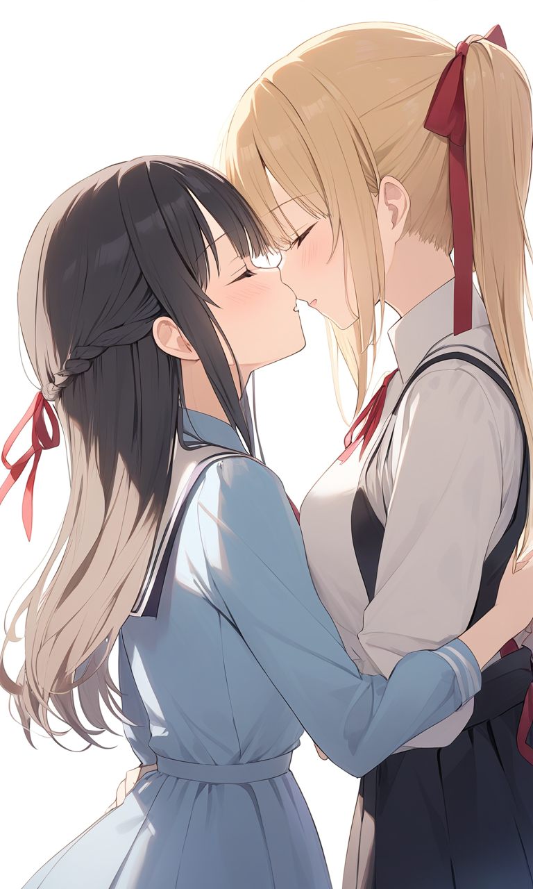 AI 아트: A Romantic Moment between Takina and Chisato in 