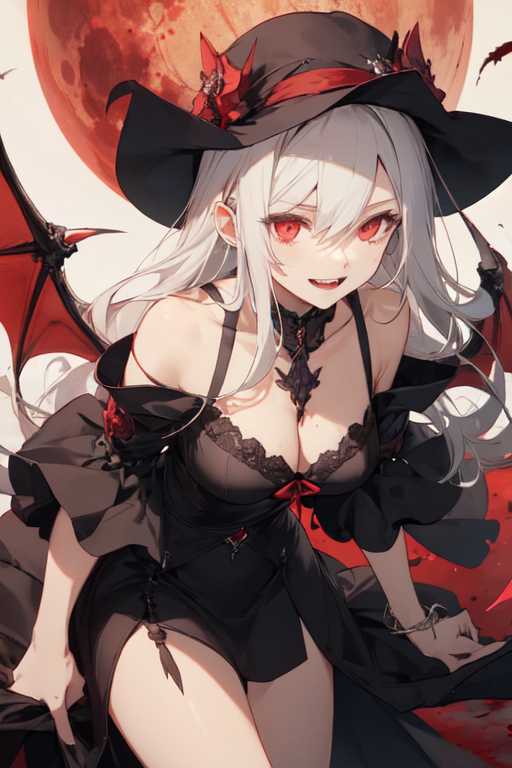 White hair anime girl, vampire, cheeky - AI Photo Generator - starryai