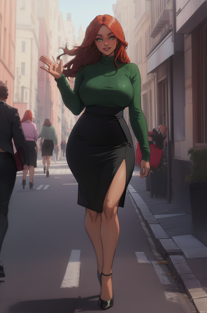 AI Art: Busty milf redhead saying hello by @Savant Renders