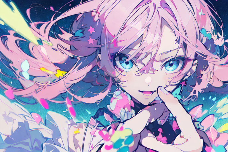 AI Art,Drawing,White Hair,Pink Eye,Colorful,HD by Subaru_sama