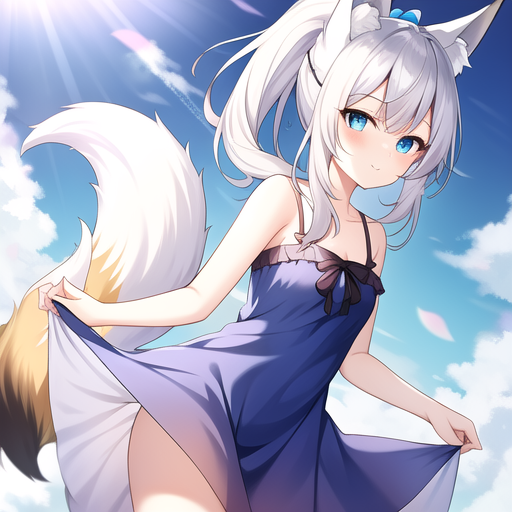 Cute white anime fox with blue eyes