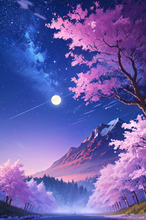 Beautiful Flower Night Mountain Moon Scenery Art 4K Wallpaper iPhone HD  Phone #6071k