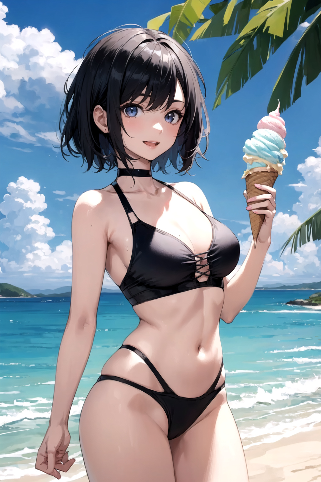 AI Art: hot summer girl with ice cream 01 by @UminChu | PixAI