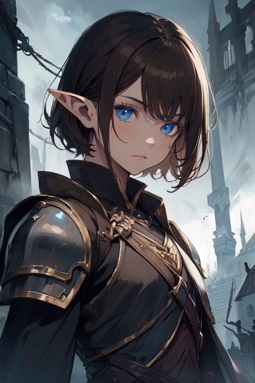 anime visual of a girl with short hair, dark atmosph