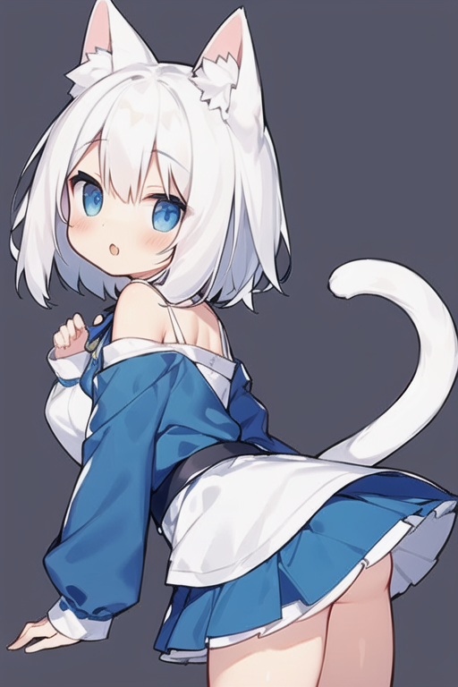 Kawaii Anime Neko Cat Girl With white hair